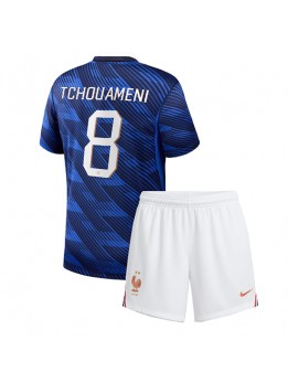 Otroški Nogometna dresi replika Francija Aurelien Tchouameni #8 Domači SP 2026 Kratek rokav (+ hlače)